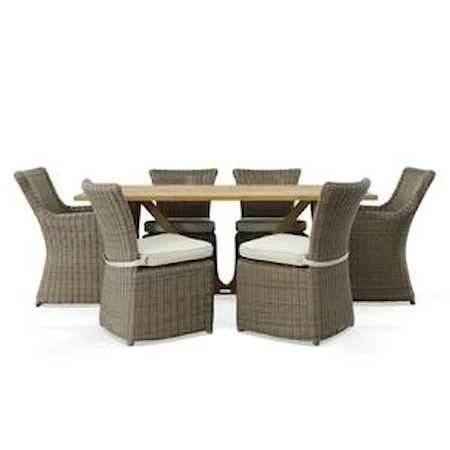 Outdoor Teak Table with Woven Arm and Side Chairs